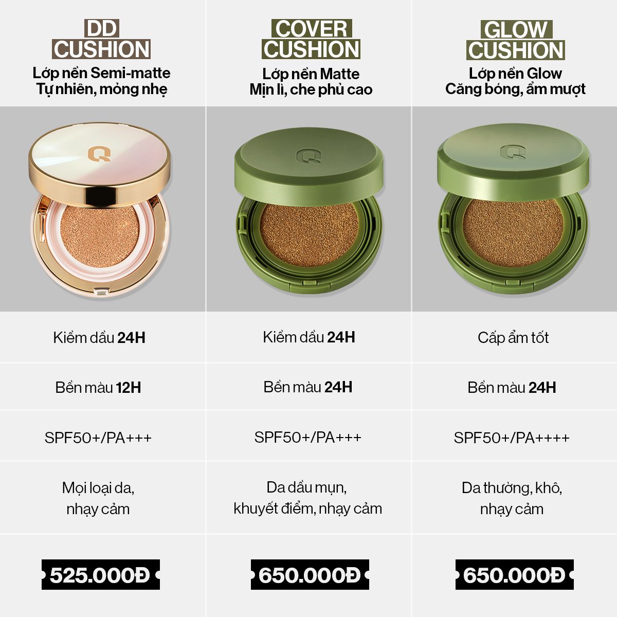  Phấn Nước Căng Bóng GLAMRR Q Vegan Super Glow Cushion SPF50+/PA++++ (1 lõi x 15g) 