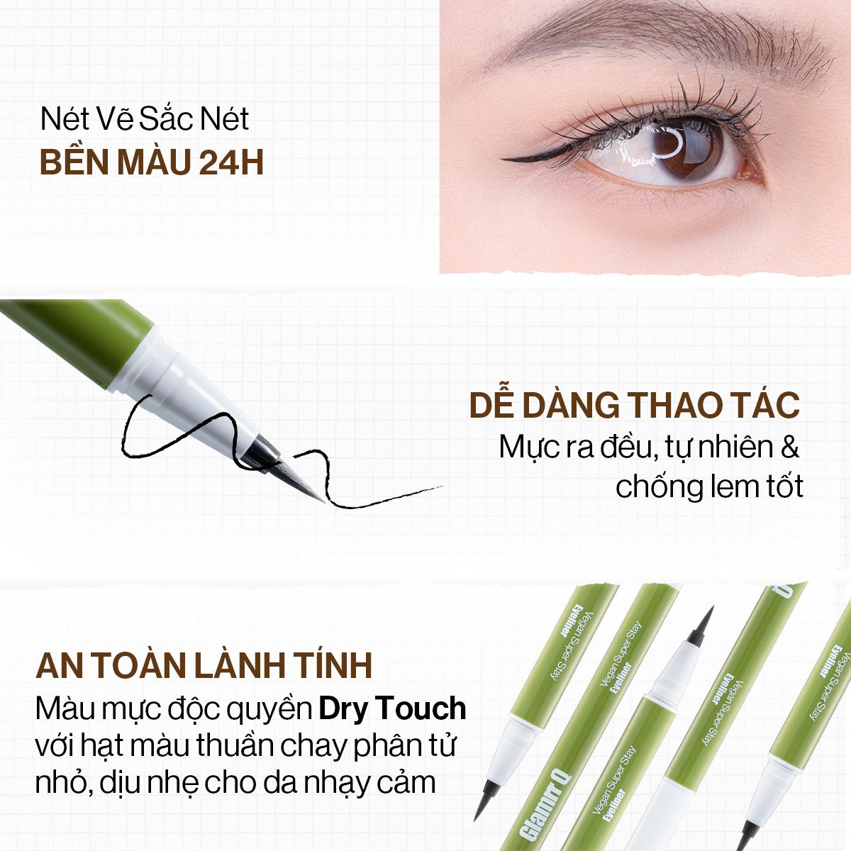  Kẻ Mắt Glamrr Q Chống Nước Thuần Chay VEGAN SUPER STAY EYELINER (0.6g) 