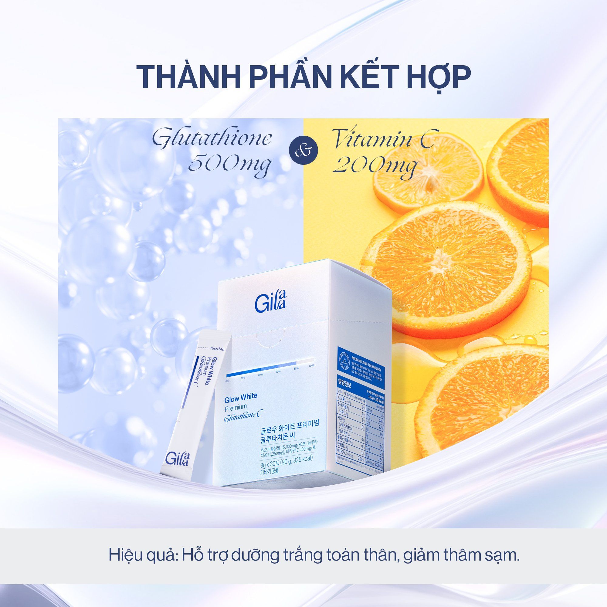  Thực phẩm bổ sung Gilaa Glow White Premium Glutathione C (3g x 30 gói) 