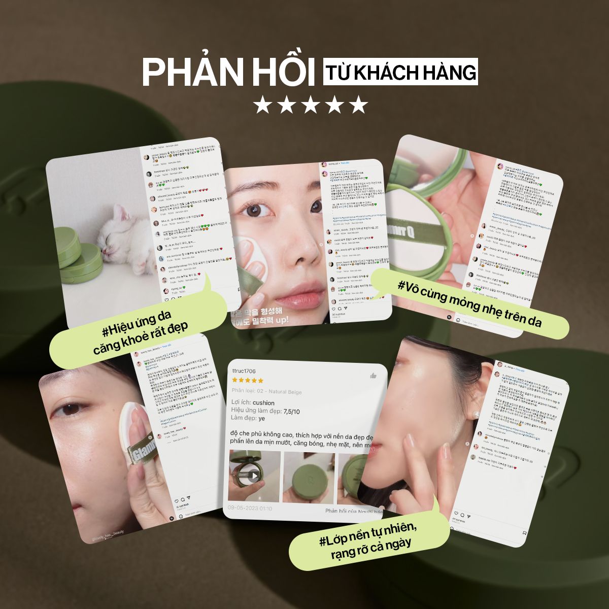  Phấn Nước Căng Bóng GLAMRR Q Vegan Super Glow Cushion SPF50+/PA++++ (1 lõi x 15g) 