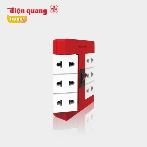 Ổ cắm Xoay 90° Điện Quang ĐQ ESK RT 6RW ( 6 lỗ, màu đỏ trắng )