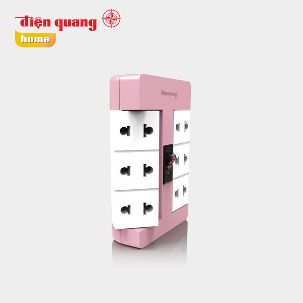 Ổ cắm Xoay 90° Điện Quang ĐQ ESK RT 6PW ( 6 lỗ, màu hồng trắng )