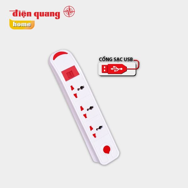 Ổ cắm Điện Quang ĐQ ESK DBW103USB ( Kiểu tàu siêu tốc, 3 lỗ 3 chấu, 2 USB, màu trắng )