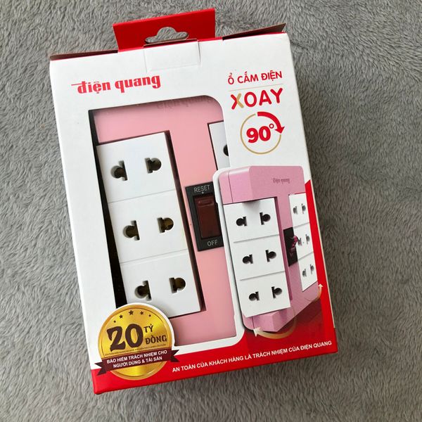 Ổ cắm Xoay 90° Điện Quang ĐQ ESK RT 6PW ( 6 lỗ, màu hồng trắng )