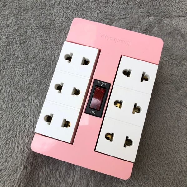 Ổ cắm Xoay 90° Điện Quang ĐQ ESK RT 6PW ( 6 lỗ, màu hồng trắng )