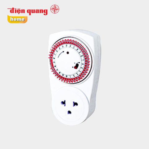 Ổ cắm hẹn giờ Điện Quang ĐQ ESK MT03 WR 13 ( Điều chỉnh cơ, 1 lỗ - 3 chấu, trắng – đỏ )