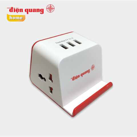Ổ cắm Điện Quang ĐQ ESK 2WR 23-3U ( 2 lỗ 3 chấu, 3 USB, dây dài 2m, màu trắng đỏ )