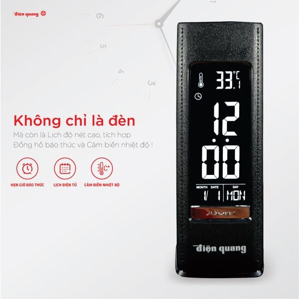 Đèn bàn LED Bảo vệ thị lực Điện Quang ĐQ LDCL1.1 ( Đèn bàn 5W, tích hợp đồng hồ báo thức )