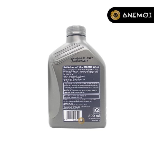  Nhớt tổng hợp toàn phần cho xe tay ga SHELL ULTRA SCOOTER 5W-40 (800mL) 
