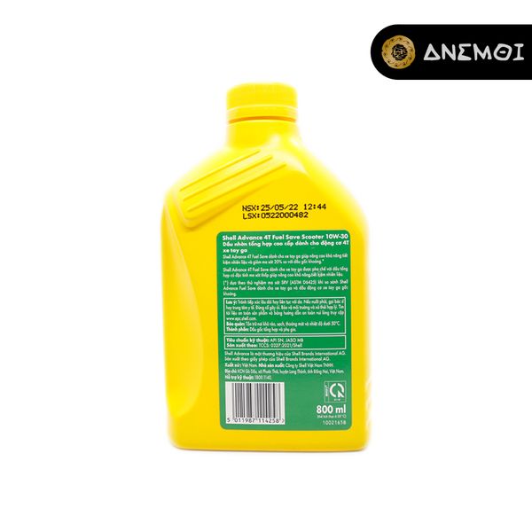  Nhớt tổng hợp cao cấp dành cho xe tay ga SHELL FUEL SAVE 10W-30 (800mL) 