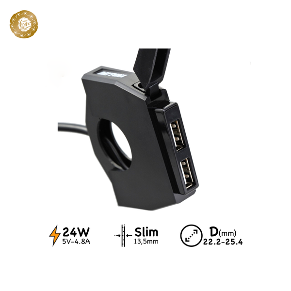  Cùm sạc USB Daytona 24W gắn tay lái (2 cổng) 