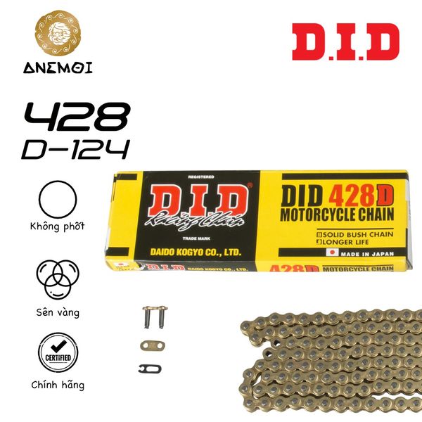  Sên DID vàng 428D (9 li) 124 mắt (Made in Japan) (có tem nhập khẩu) 