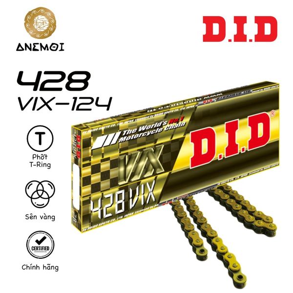  Sên DID vàng 428 VIX phốt T-Ring 124 mắt (Made in Thailand) 