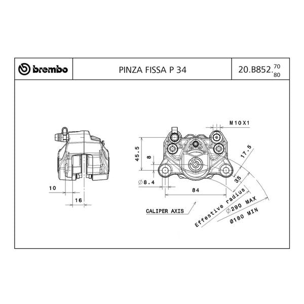  Cùm phanh (heo) Brembo 2 piston đối xứng P2 34 (logo lớn) (20B85273) 