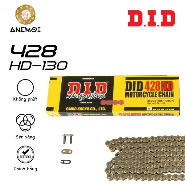  Sên DID vàng 428HD (10 li) 130 mắt (Made in Japan) (có tem nhập khẩu) 