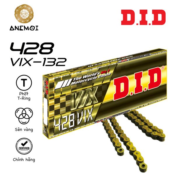  Sên DID vàng 428 VIX phốt T-Ring 132 mắt (Made in Thailand) 