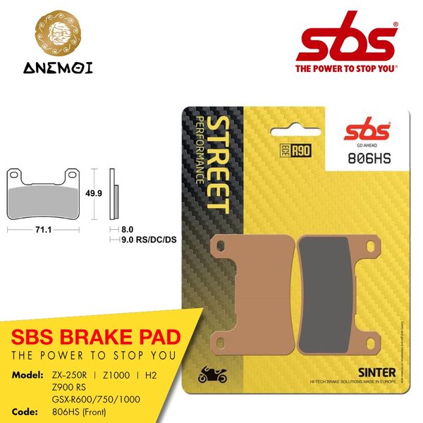  Má phanh trước SBS 806 HS cho Z1000, Z900RS, H2, GSX-R600/750/1000 