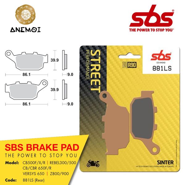  Má phanh sau SBS 881 LS cho Honda Rebel, CB500F/X/R, CBR/CB650R, Z900(17-19) 