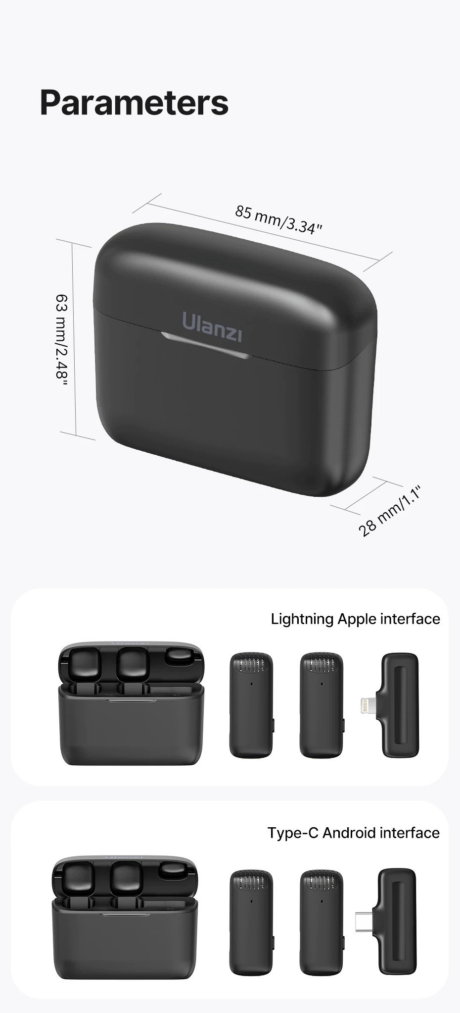 ULANZI J12 Series (Màu Đen) - Mic thu âm không dây dành cho Điện thoại iOS cổng Lightning hoặc Android cổng Type-C