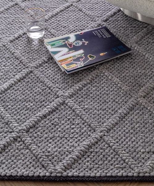  Rhombus Indian wool rug - Dark Grey 