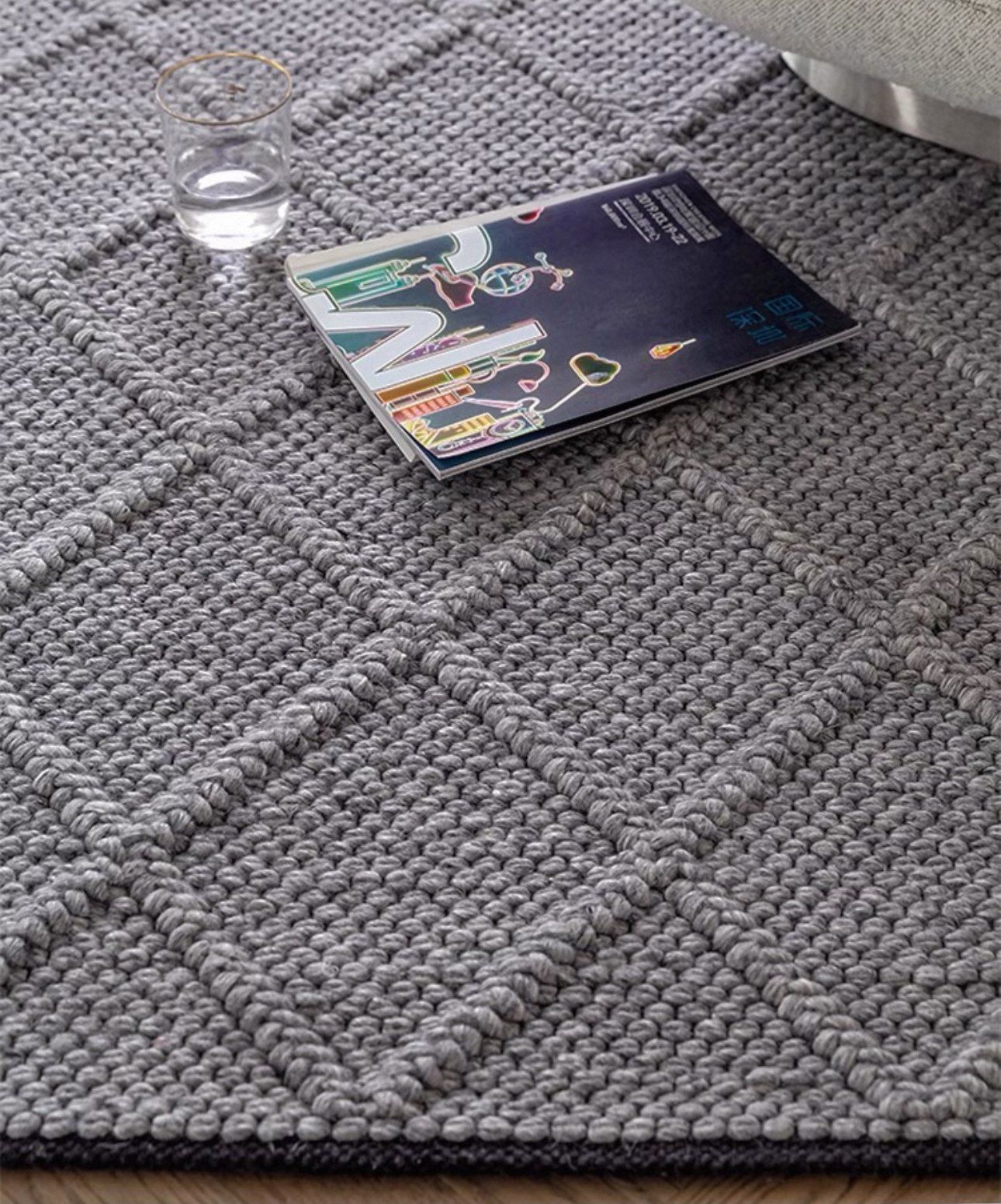  Rhombus Indian wool rug - Dark Grey 