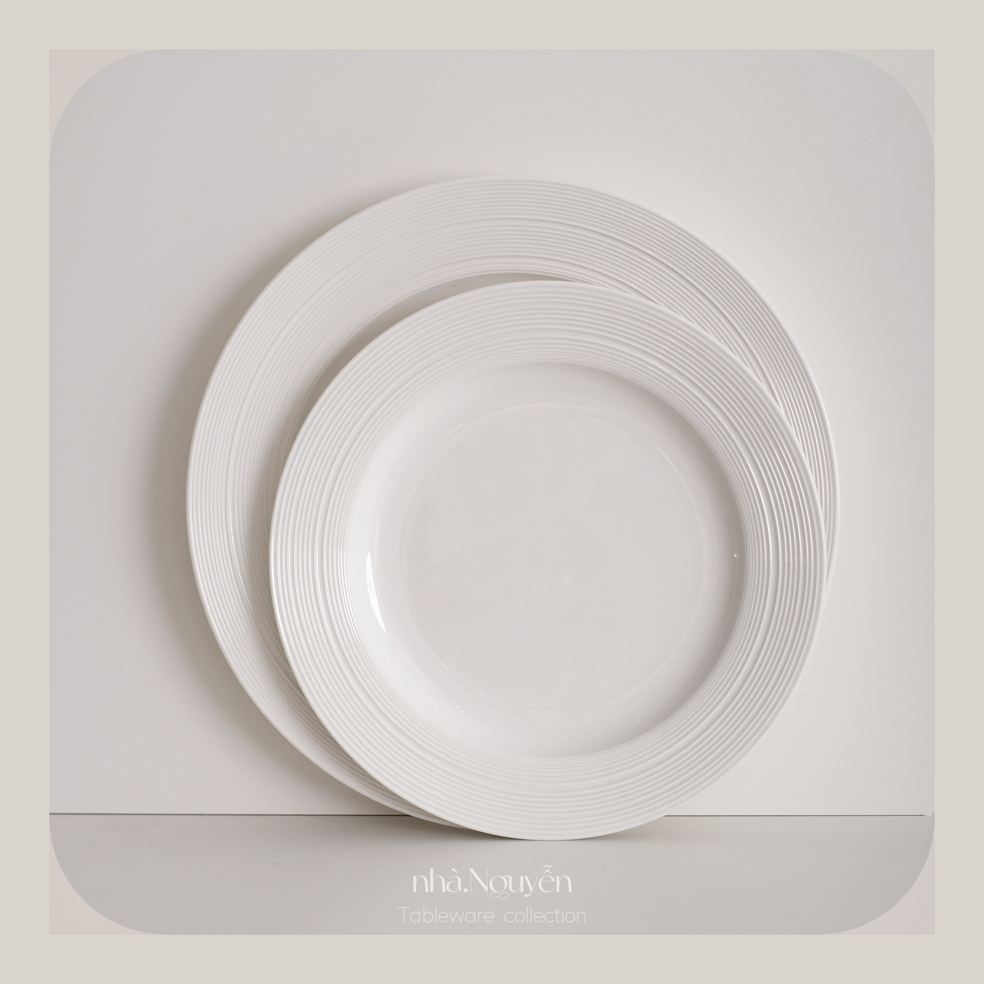  Set | Bộ 2 đĩa ăn Canitia sứ trắng ngà vân cát (21.5cm, 25.5cm) 