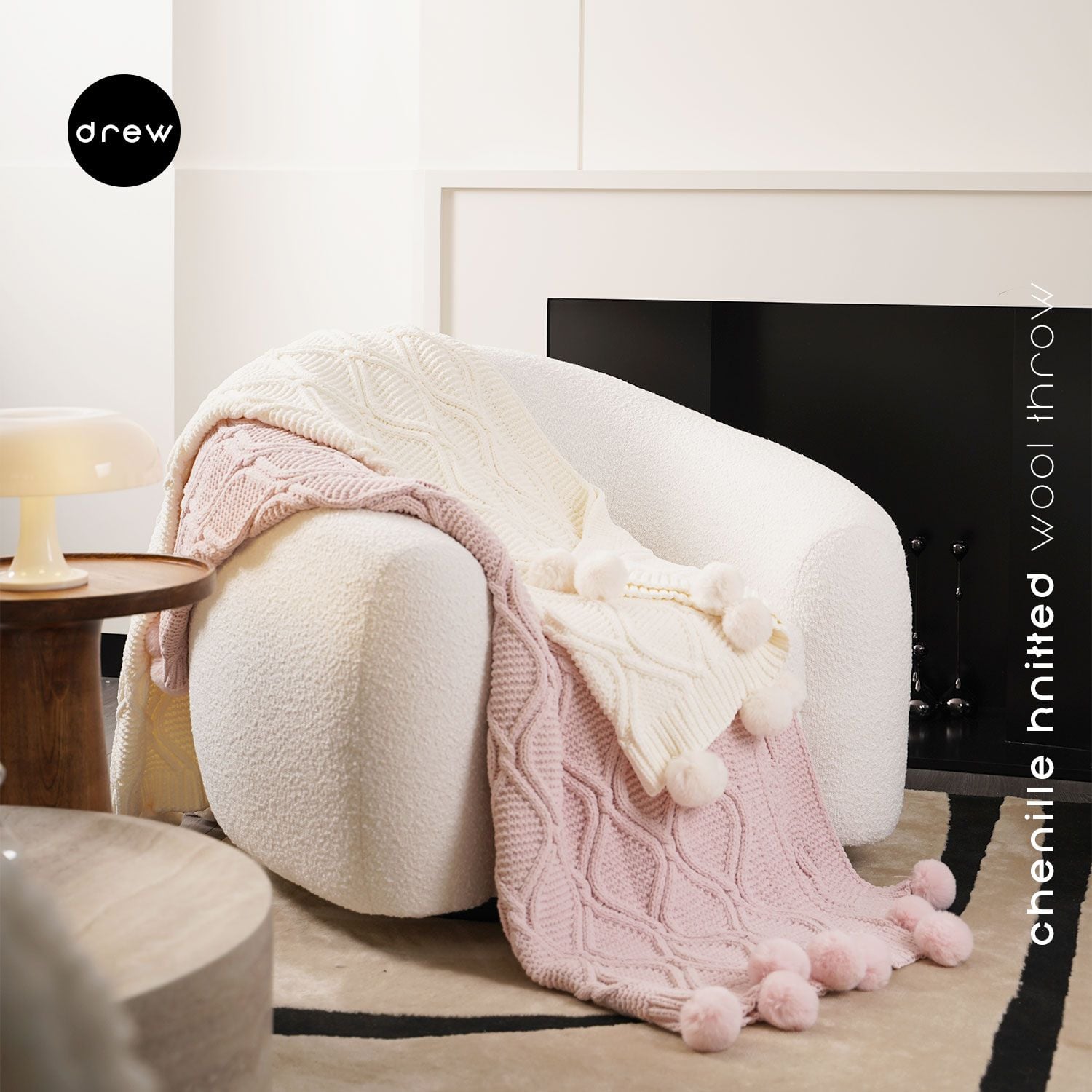  Chenille knitted wool throw 1.3x1.6m 