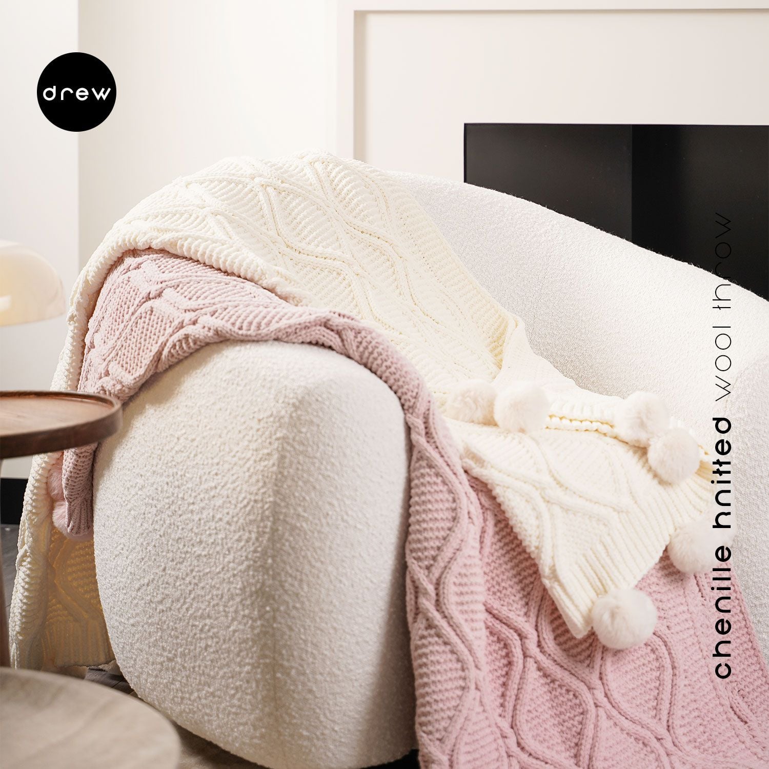  Chenille knitted wool throw 1.3x1.6m 