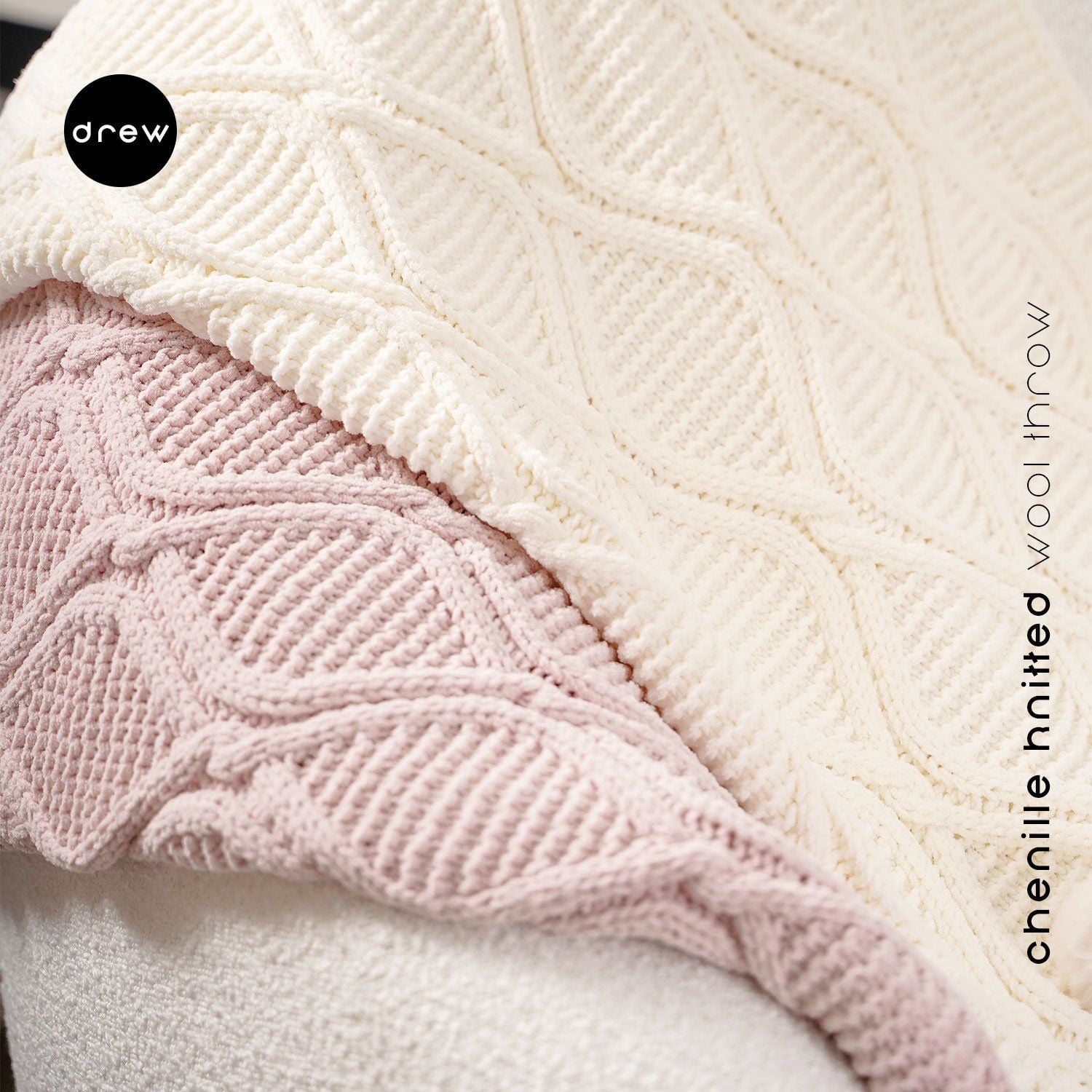  Chenille knitted wool throw 1.3x1.6m 