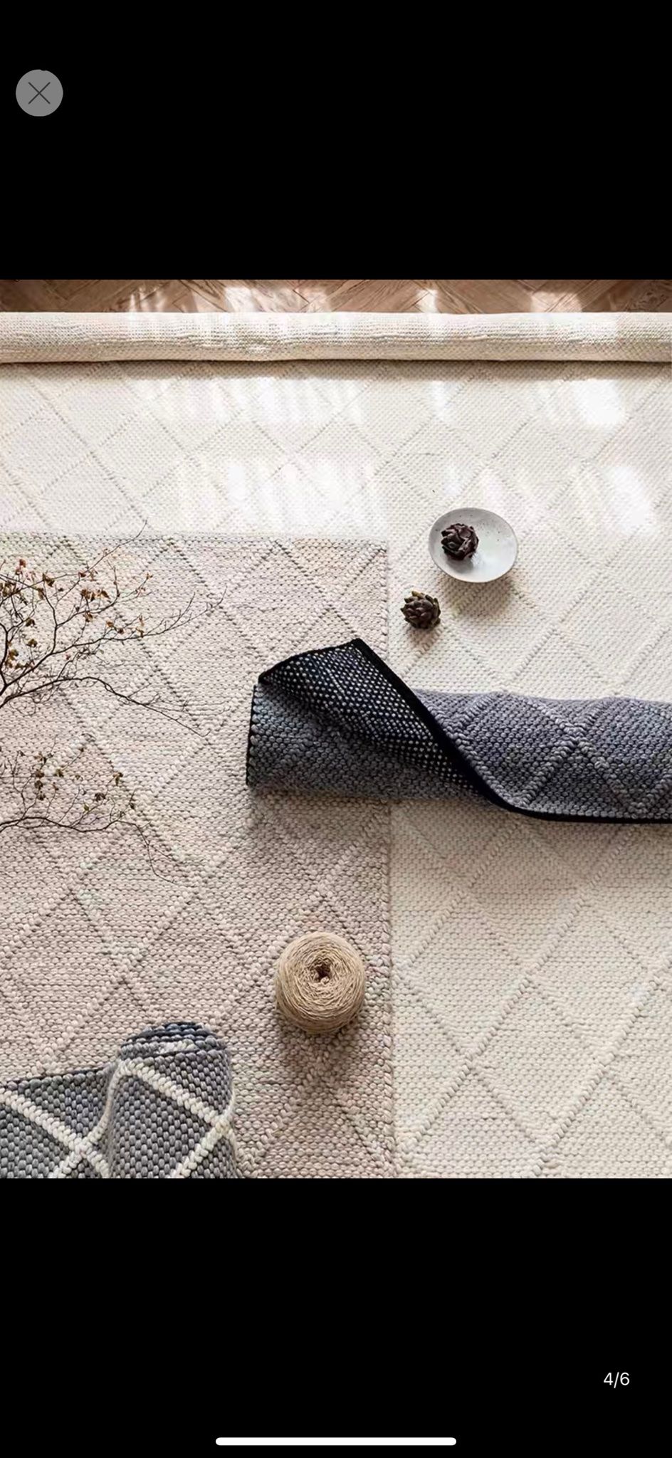  Rhombus Indian wool rug - Dark Grey 
