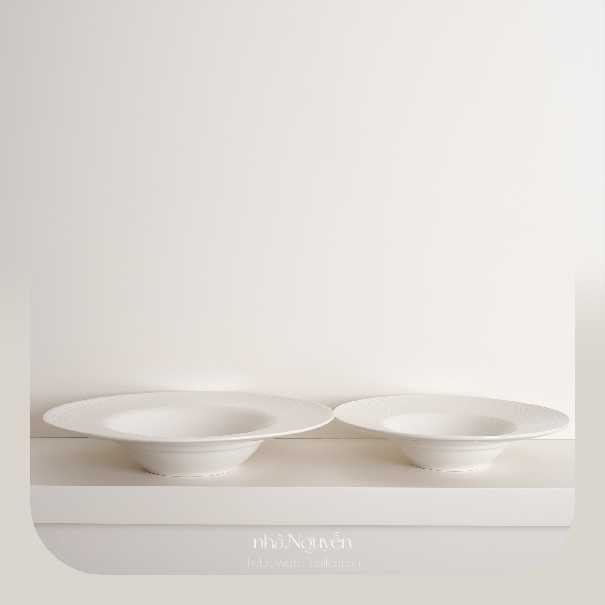  Set | Bộ 2 đĩa ăn sâu lòng Canitia sứ trắng ngà vân cát (22.5cm, 27.5cm) 