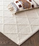  Rhombus Indian wool rug - White 