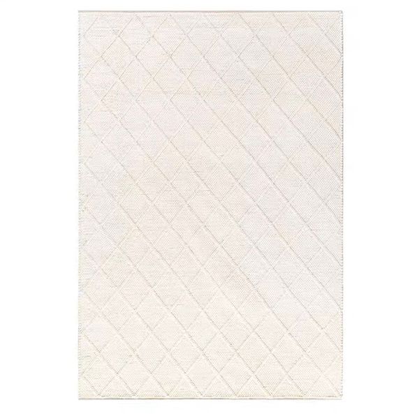  Rhombus Indian wool rug - White 