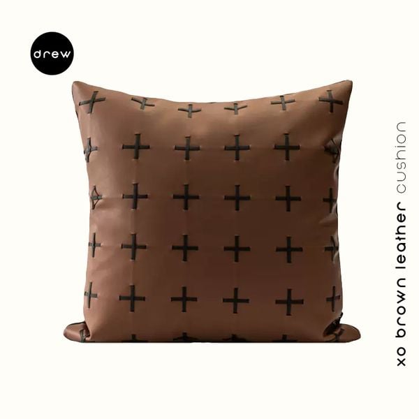  Brown leather X cushion 45x45cm 