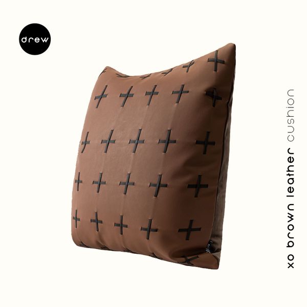  Brown leather X cushion 45x45cm 