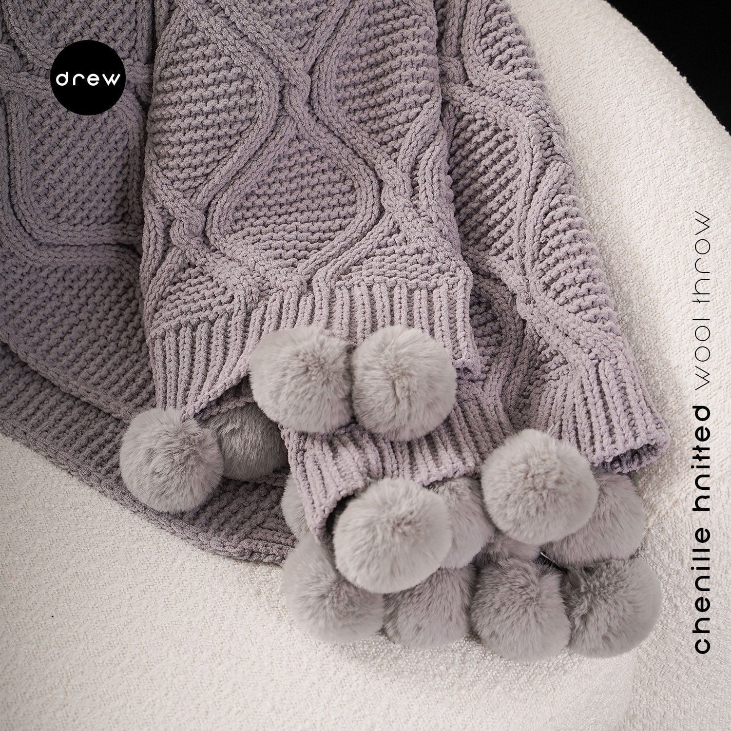  Chenille knitted wool throw 1.3x1.6m 