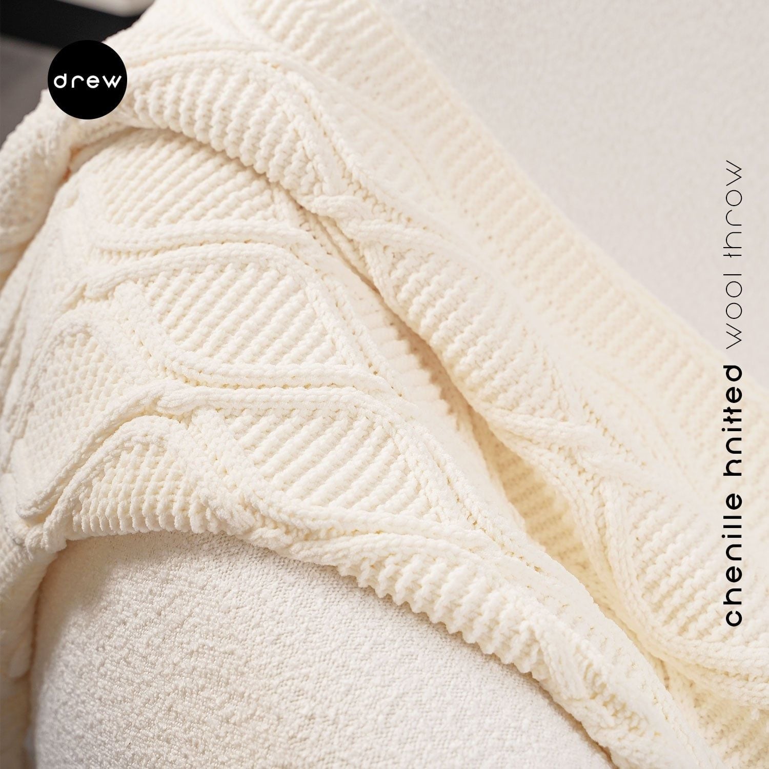  Chenille knitted wool throw 1.3x1.6m 