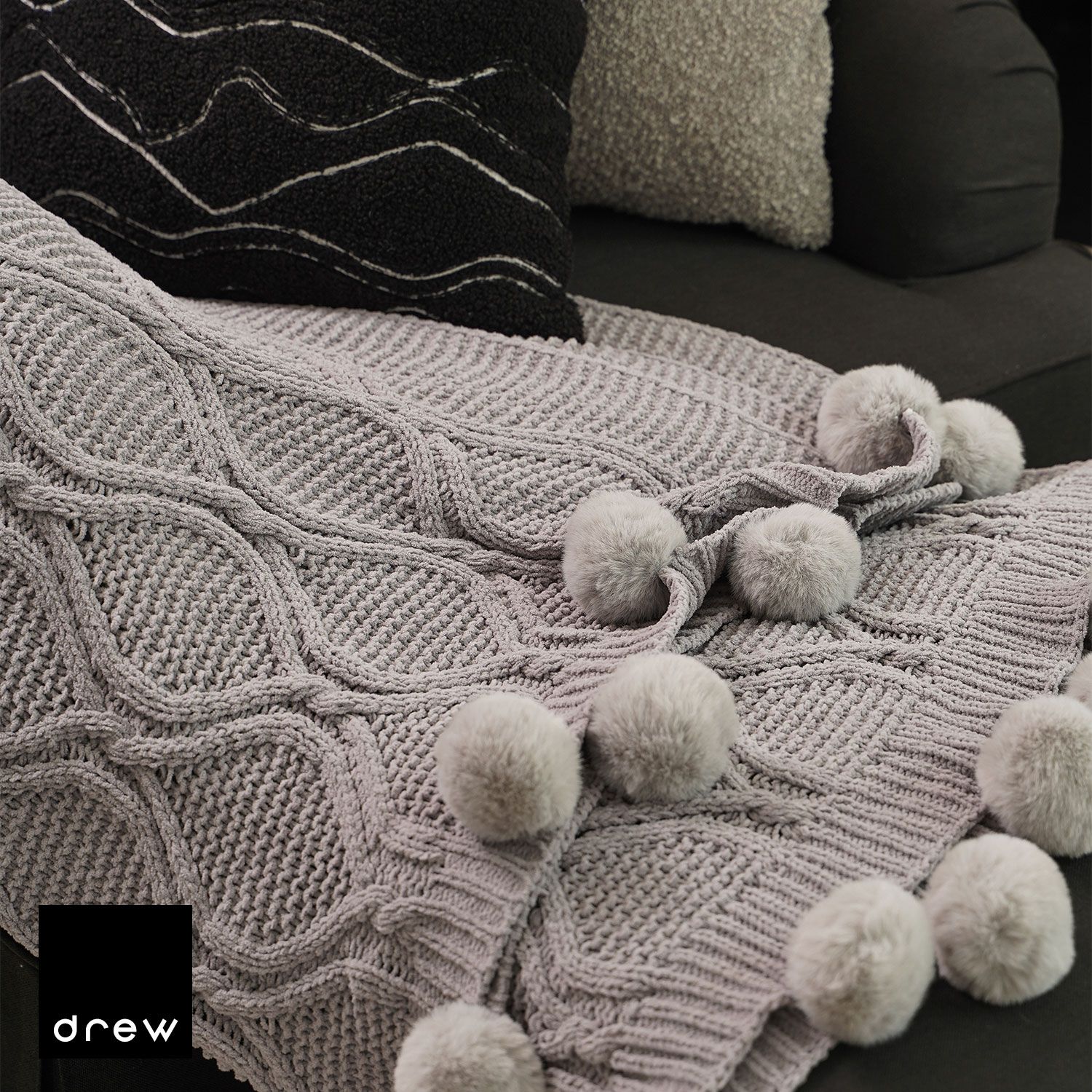  Chenille knitted wool throw 1.3x1.6m 