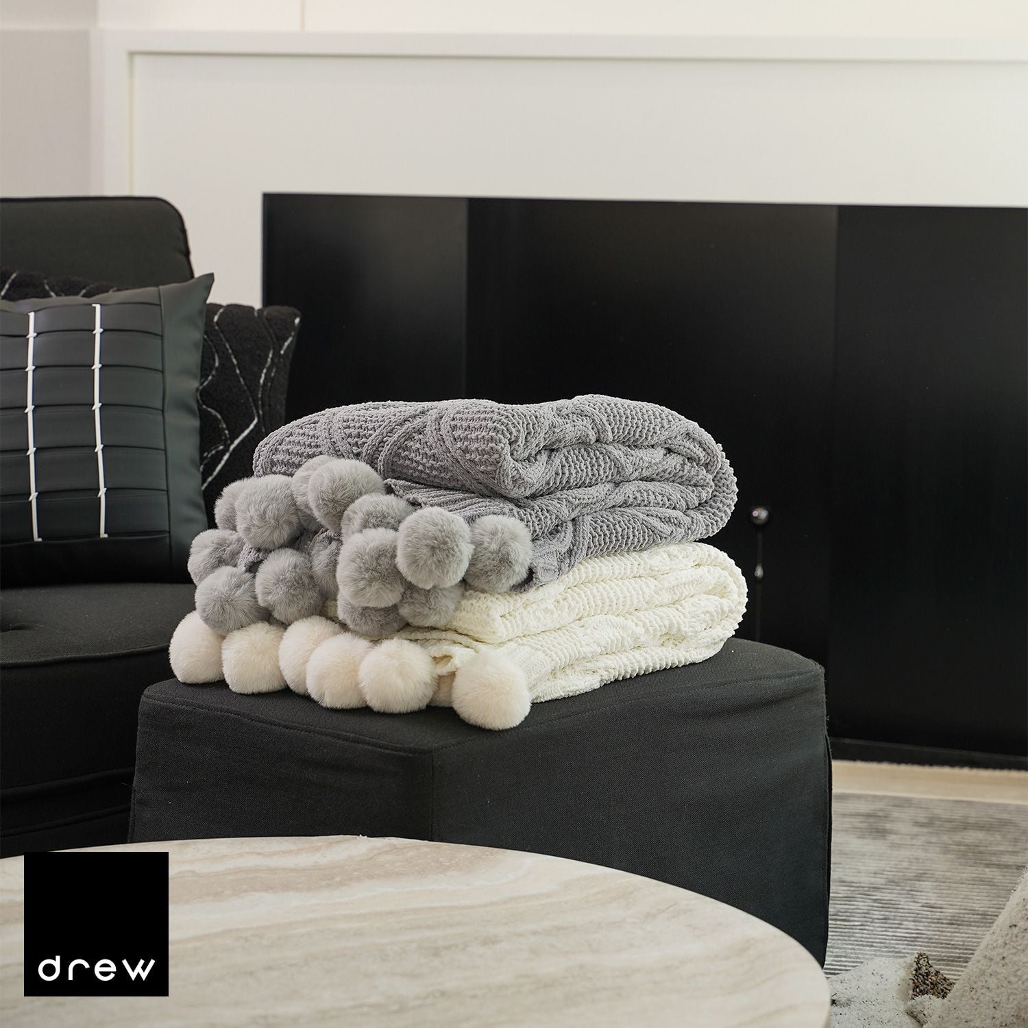  Chenille knitted wool throw 1.3x1.6m 