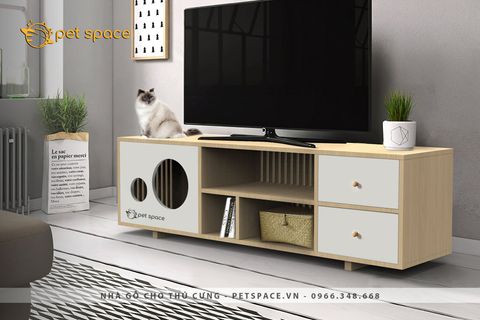 Nhà gỗ cho thú cưng PP45 kết hợp kệ TV