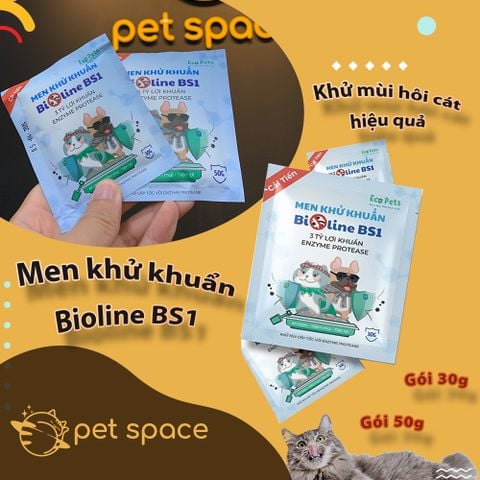Men khử khuẩn BIOLINE BS1 Khử mùi cát vệ sinh mèo gói 30g 50g