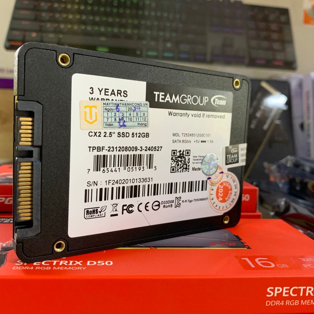 Ổ CỨNG SSD 512GB TEAMGROUP CX2 SATA III BH 03/2027
