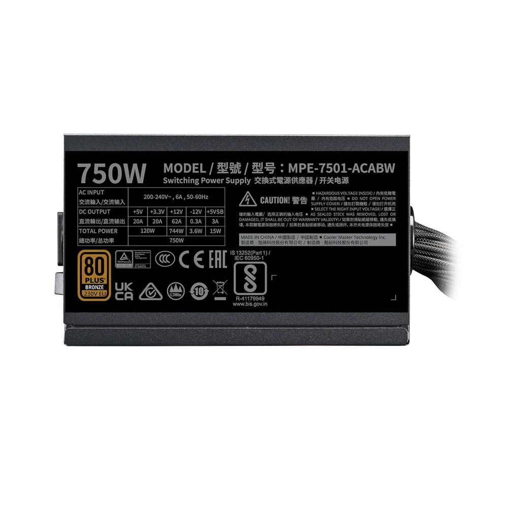 Nguồn Cooler Master Mwe 750W V3 230V 80 Plus Bronze