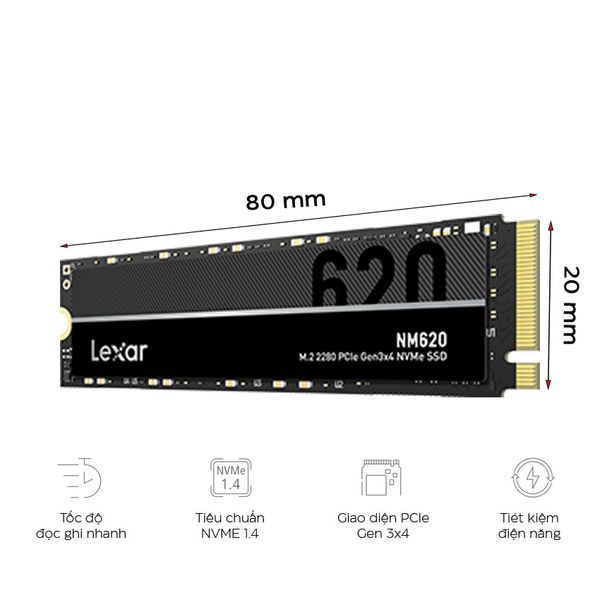 Ổ Cứng SSD LEXAR NM620 256GB M.2 2280 PCIE 3.0X4 (ĐOC 3000MB/S - GHI 1300MB/S)