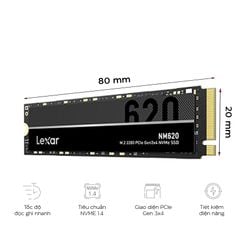 Ổ Cứng SSD LEXAR NM620 256GB M.2 2280 PCIE 3.0X4 (ĐOC 3000MB/S - GHI 1300MB/S)