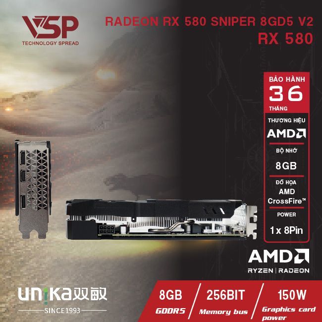 Card màn hình Unika RX580 Sniper 8GB DDR5 NEW