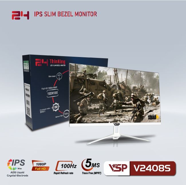 Màn Hình Phẳng VSP Slim Bezel 24 inch V2408S FHD/IPS/100Hz - Màu Trắng