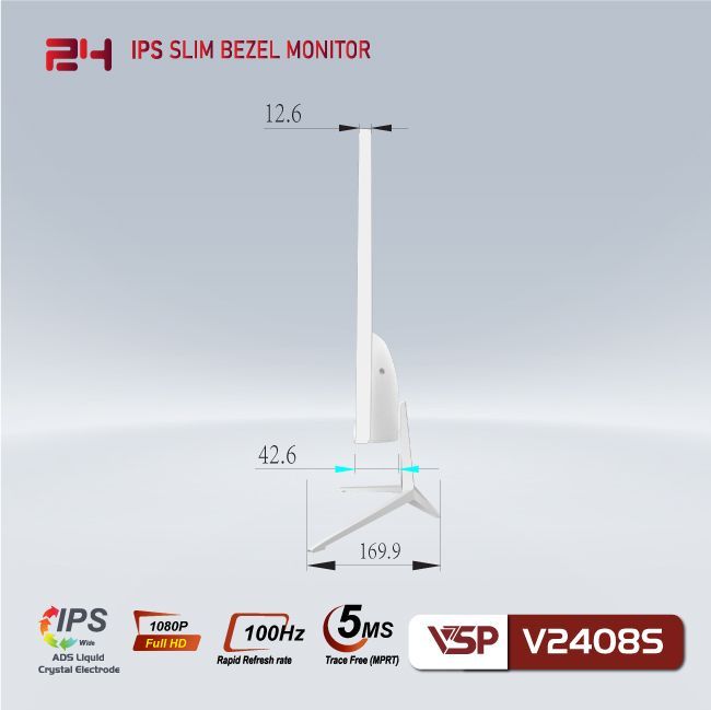 Màn Hình Phẳng VSP Slim Bezel 24 inch V2408S FHD/IPS/100Hz - Màu Trắng