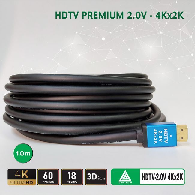 Cáp HDMI VSPTECH 2.0, 4K Dây Tròn 10M