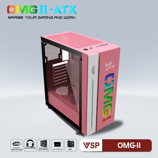 Case VSP LED Gaming OMG-II ATX PINK (Hồng)